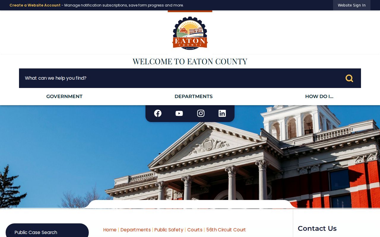 56th Circuit Court page for Eaton County bench warrant cases after bindover