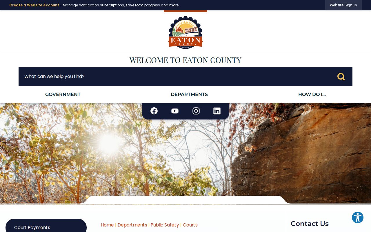 Eaton County courts landing page for municipal and family warrant routing