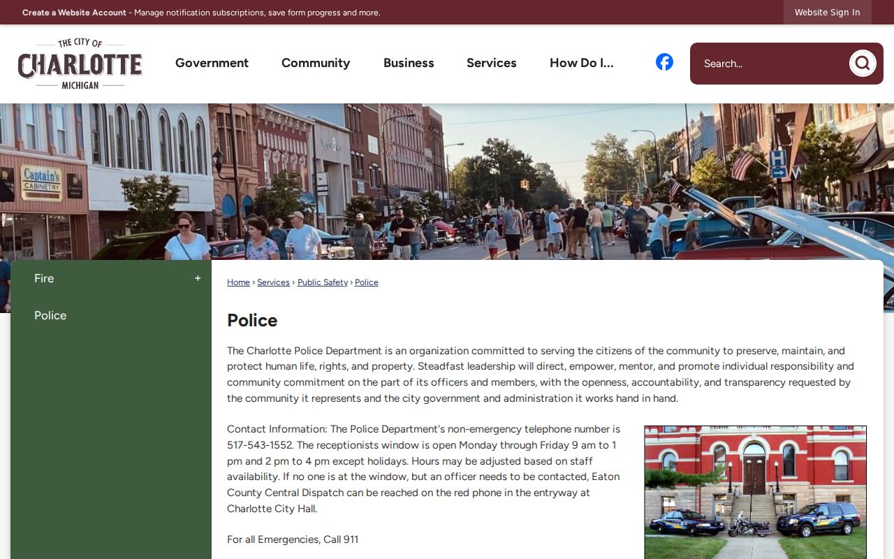 Charlotte Police Department page for Eaton County city warrant record questions