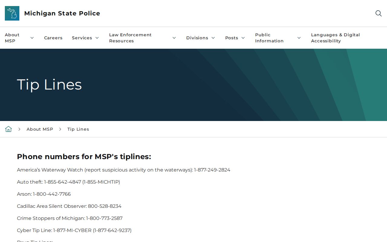 Michigan State Police tip-line program page for Eaton County most wanted warrant questions