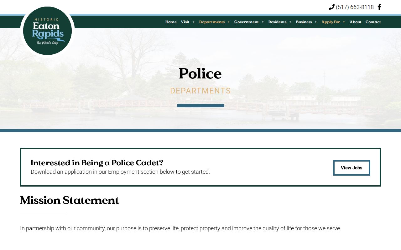 Eaton Rapids Police Department page for Eaton County city warrant record questions