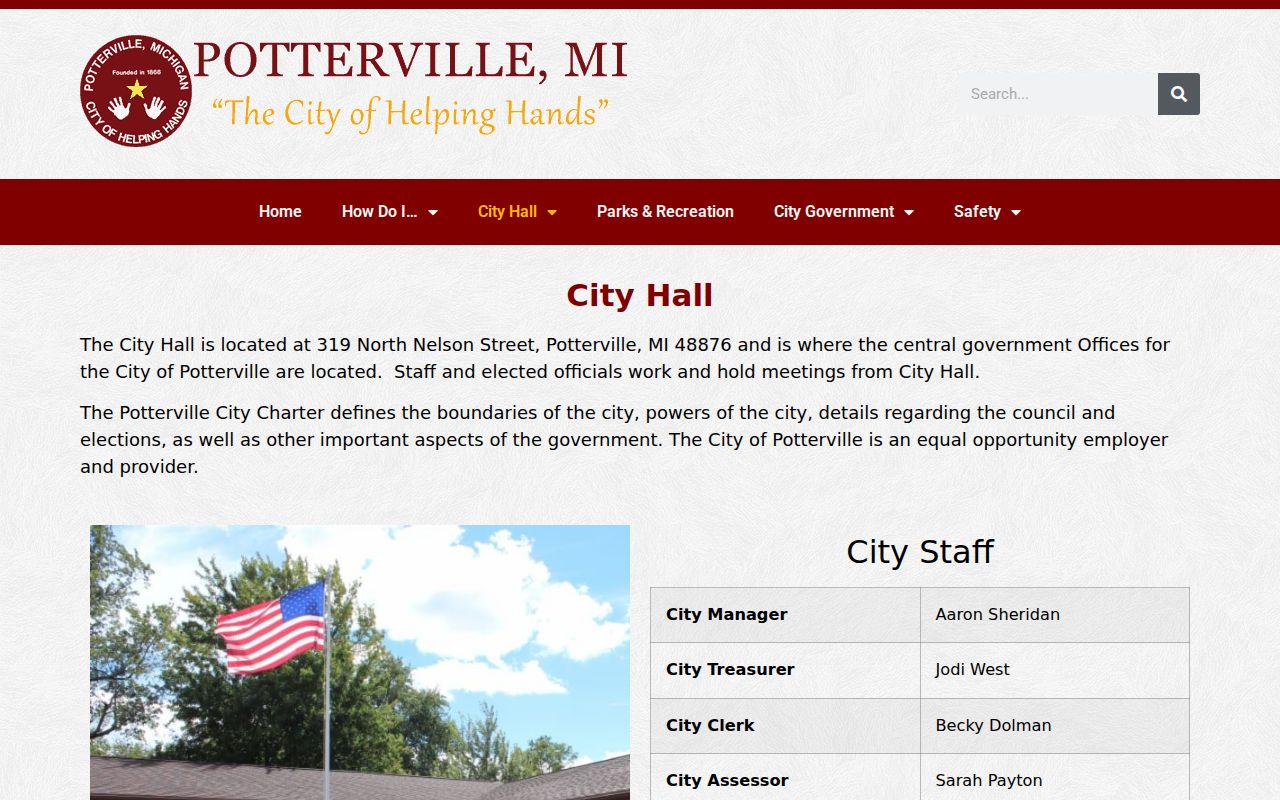 Potterville City Hall page for Eaton County city warrant record requests