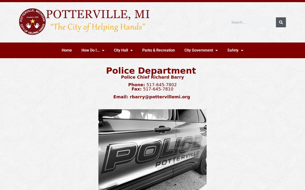 Potterville Police Department page for Eaton County city warrant record questions