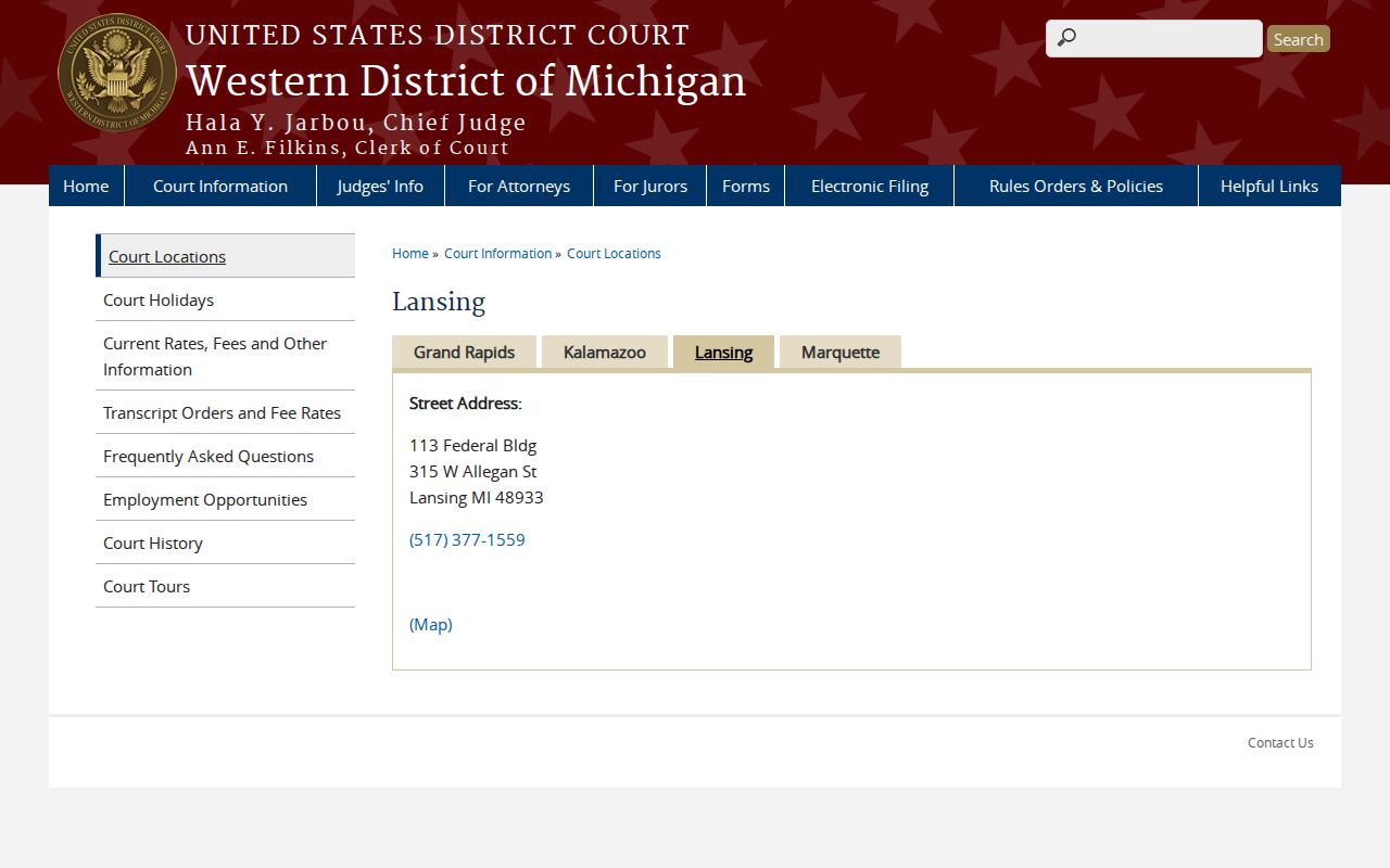 Federal Western District of Michigan courthouse page for Eaton County federal arrest warrant cases