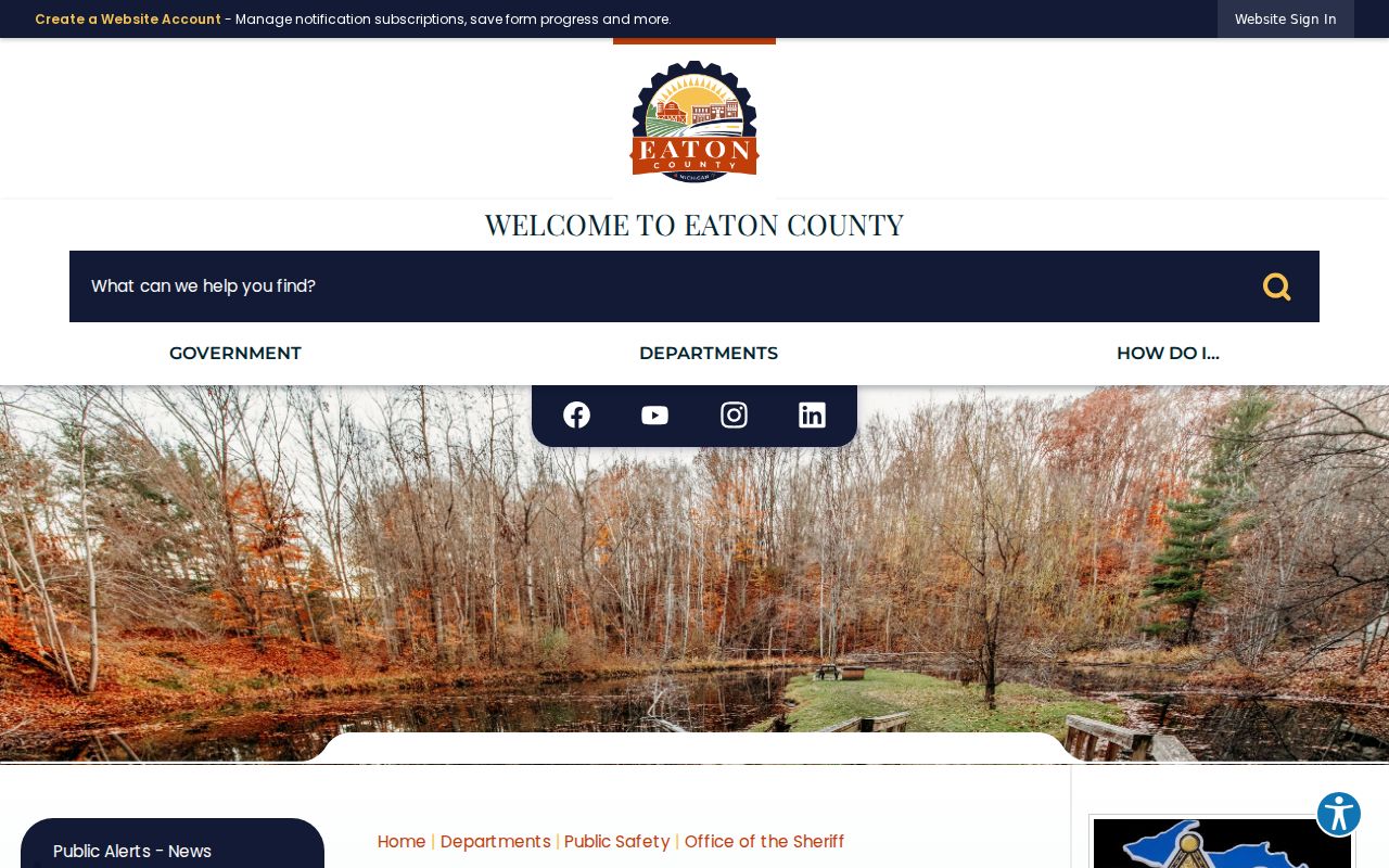 Eaton County Sheriff office page for Eaton County warrant records service